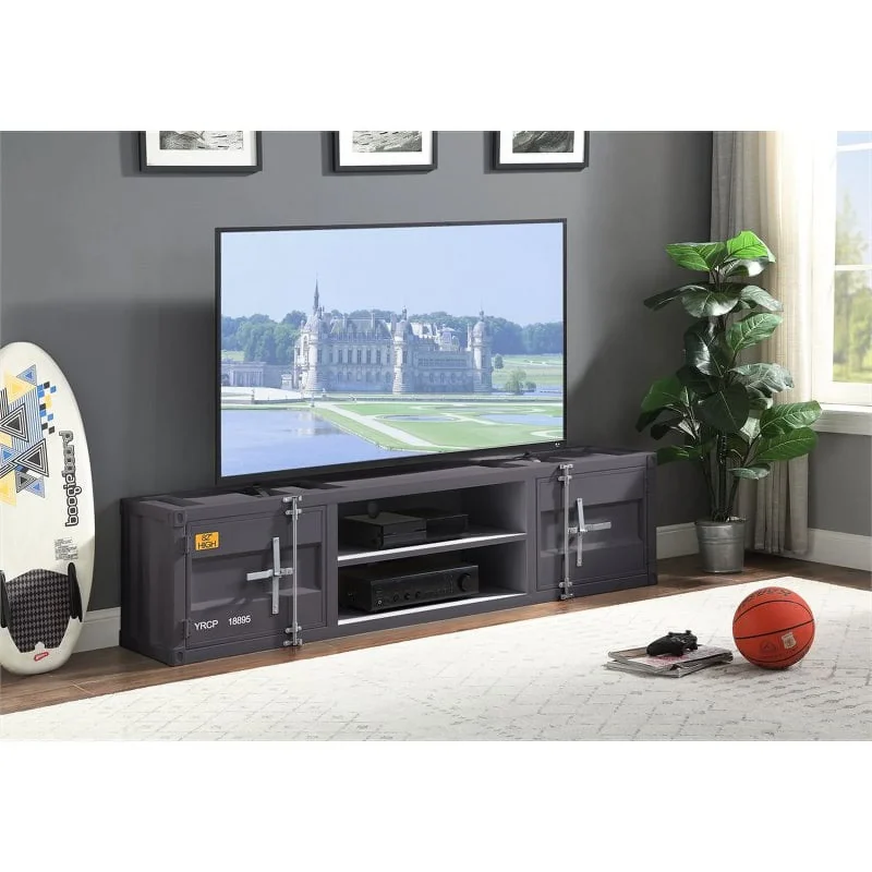 Bowery Hill Contemporary TV Stand with Open Storage in Gunmetal - Image 4