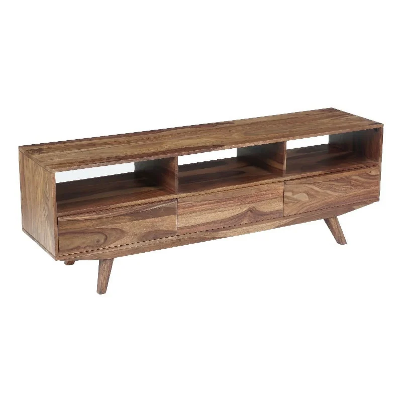 Porter Designs Fusion Solid Sheesham Wood TV Stand - Light Brown