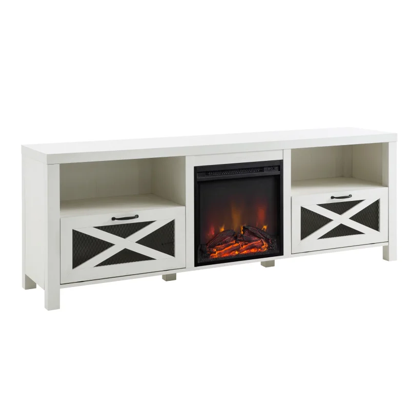 Walker Edison Farmhouse Drop-Door Fireplace TV Stand, White - Image 5