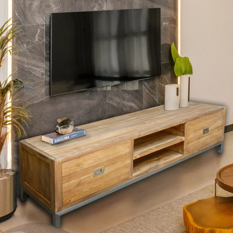 Recycled Teak Wood Stella Media Center with 2 Drawers - Image 2