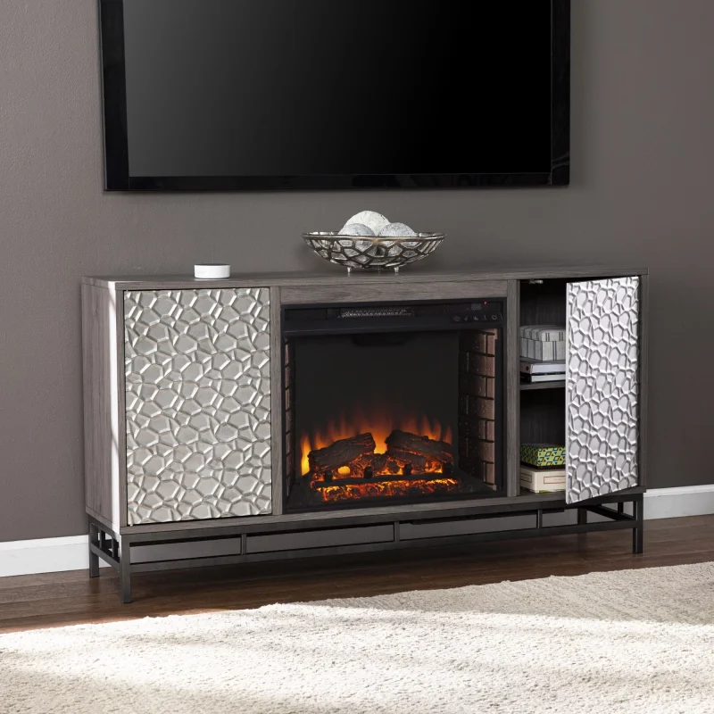 Hollesborne Electric Fireplace with Media Storage in Gray/Gunmetal Gray - Image 3