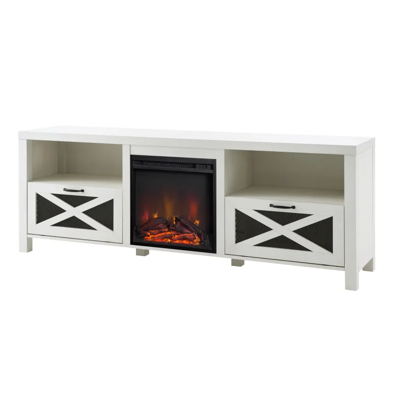 Walker Edison Farmhouse Drop-Door Fireplace TV Stand, White - Image 6