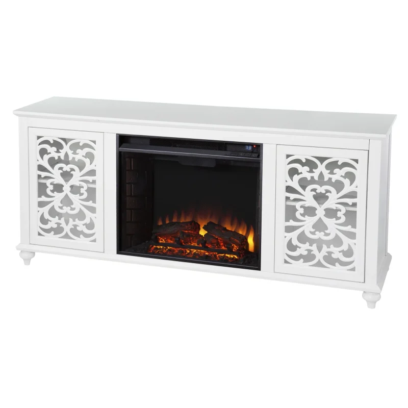 SEI Furniture Maldina Electric Fireplace with Media Storage in White