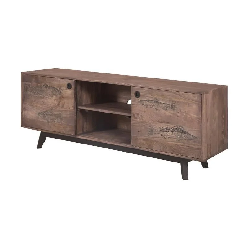 Pemberly Row Contemporary Solid Wood TV Stand in Gray Finish - Image 2
