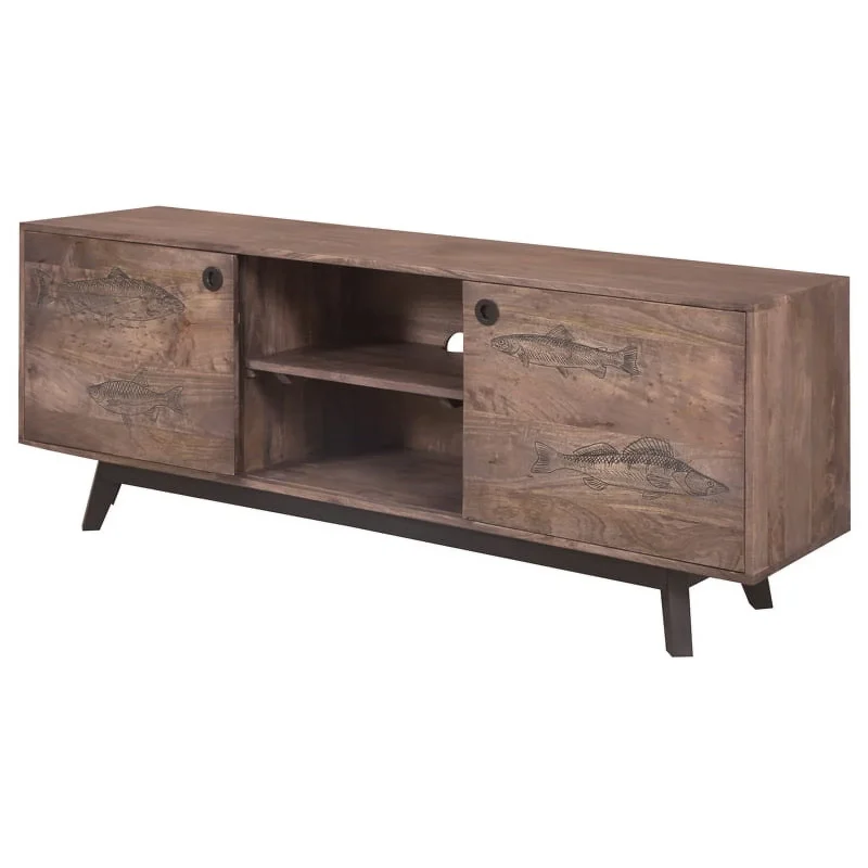 Pemberly Row Contemporary Solid Wood TV Stand in Gray Finish