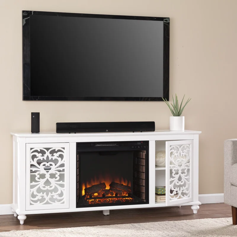 SEI Furniture Maldina Electric Fireplace with Media Storage in White - Image 3