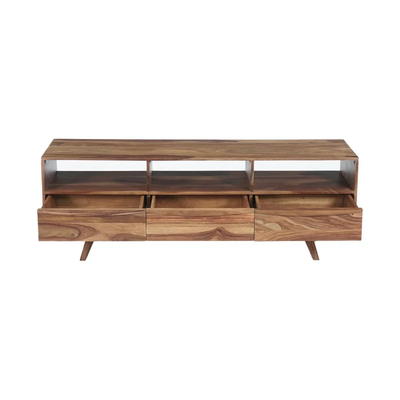 Porter Designs Fusion Solid Sheesham Wood TV Stand - Light Brown - Image 4