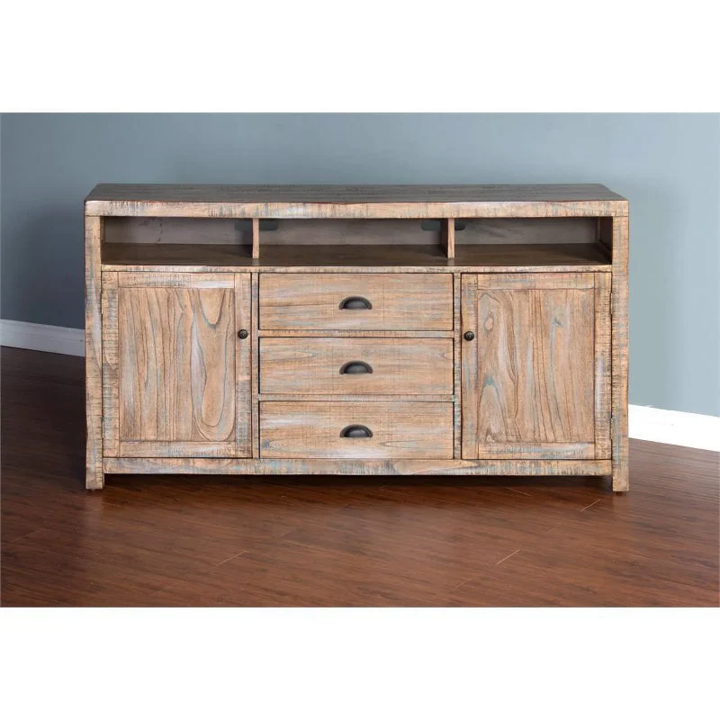 Pemberly Row 66"Coastal Wood TV Console in Weathered Brown - Image 3