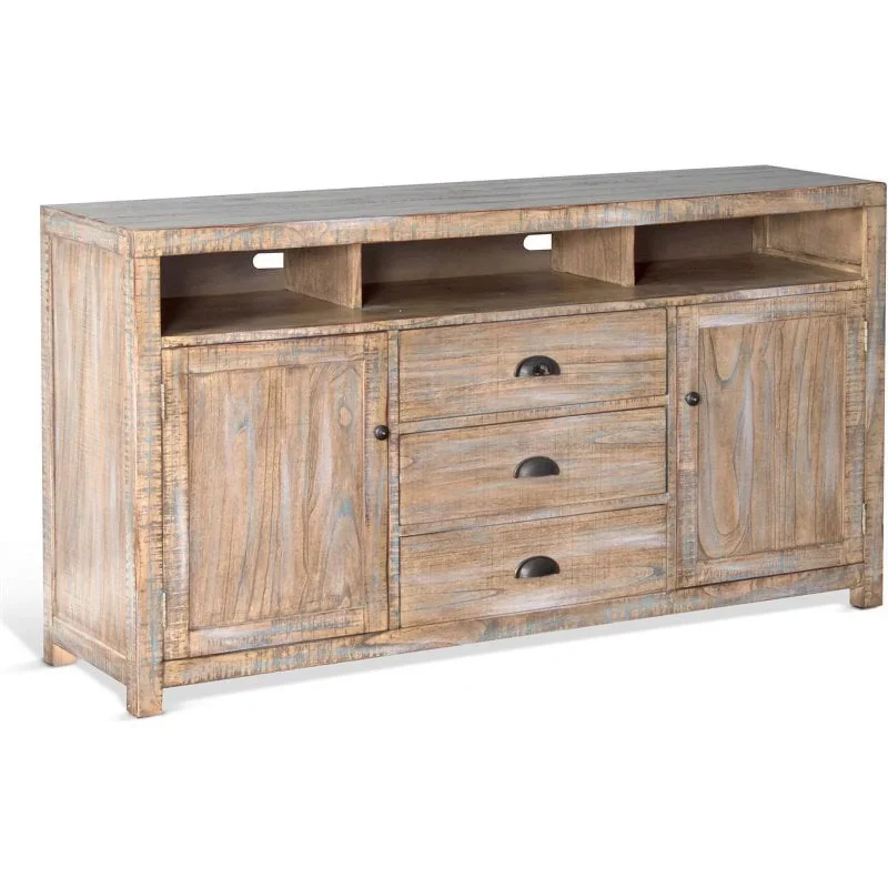 Pemberly Row 66"Coastal Wood TV Console in Weathered Brown