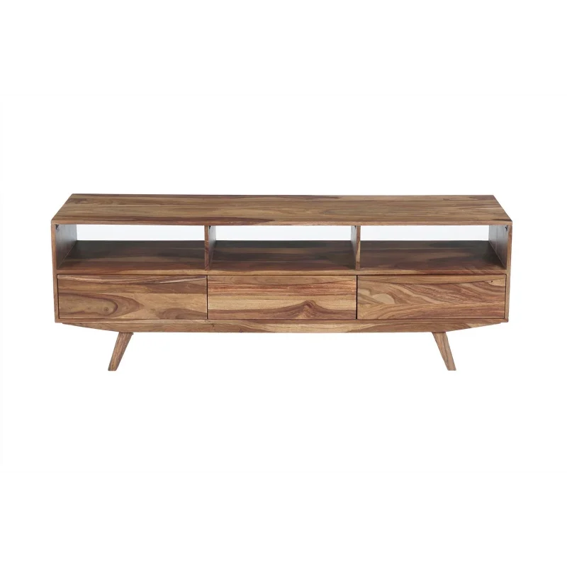 Porter Designs Fusion Solid Sheesham Wood TV Stand - Light Brown - Image 3