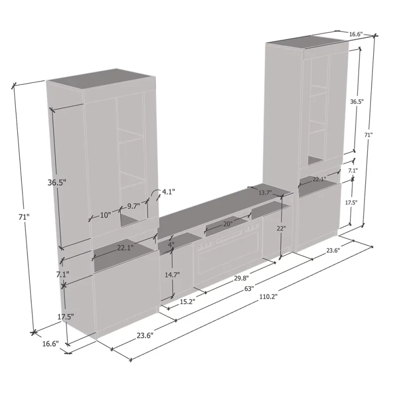 Reno 05 Electric Fireplace Modern Wall Unit Entertainment Center - White - Image 4