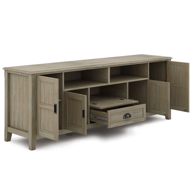 Simpli Home Burlington Wood 72"TV Media Stand in Gray - Image 3