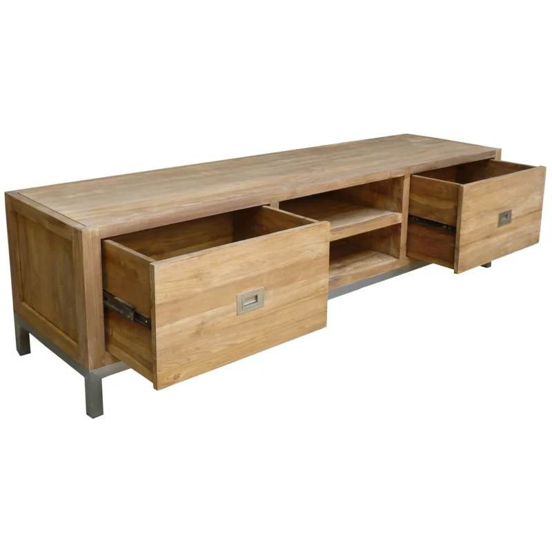 Recycled Teak Wood Stella Media Center with 2 Drawers - Image 4