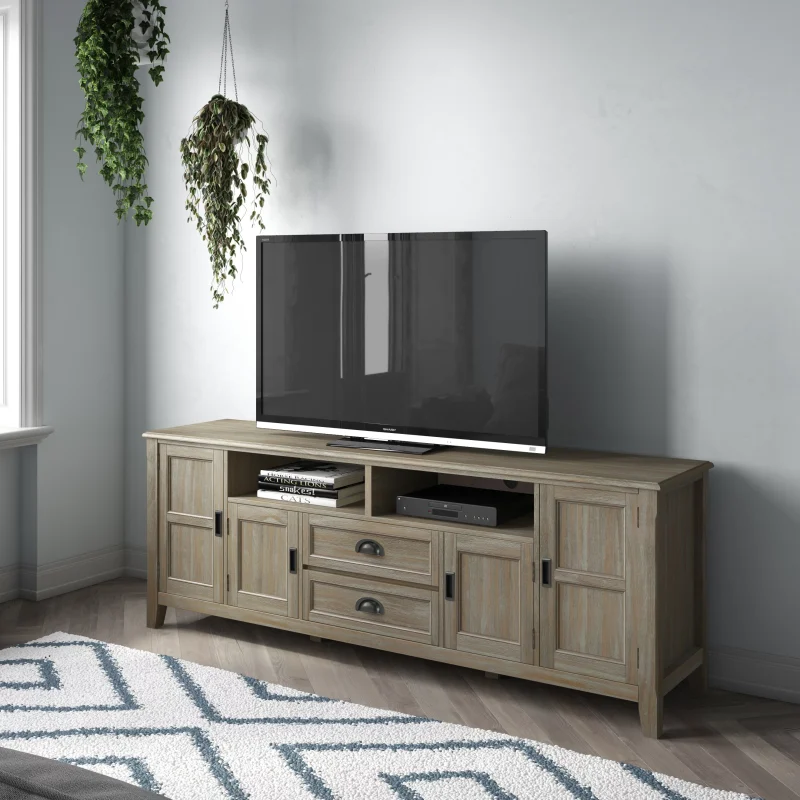 Simpli Home Burlington Wood 72"TV Media Stand in Gray - Image 6
