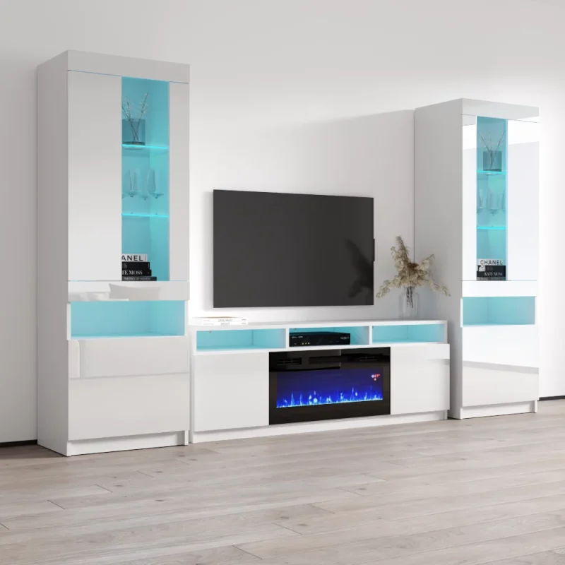 Reno 05 Electric Fireplace Modern Wall Unit Entertainment Center - White - Image 3
