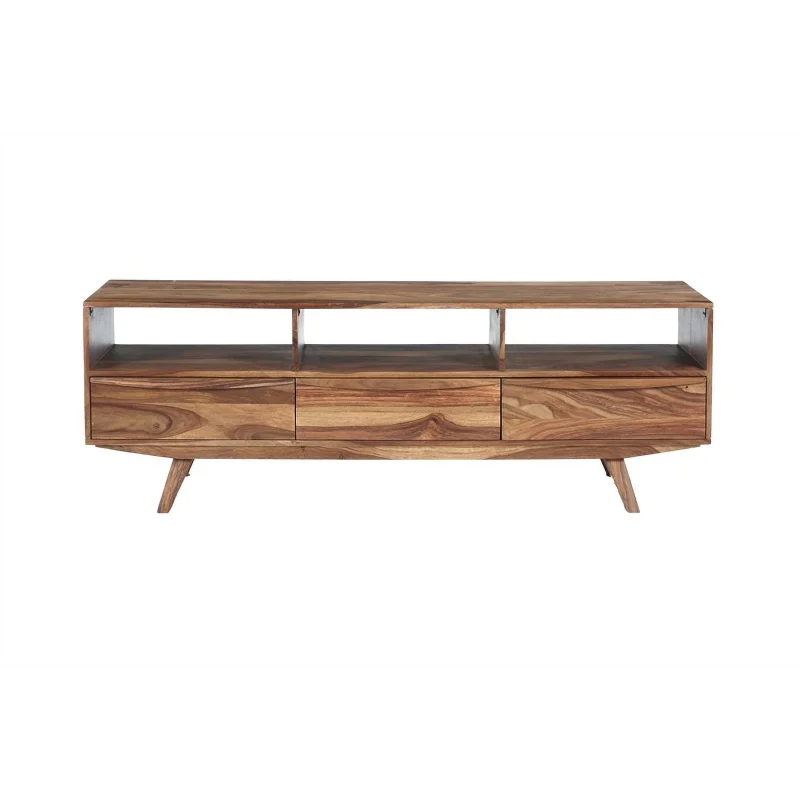 Porter Designs Fusion Solid Sheesham Wood TV Stand - Light Brown - Image 2