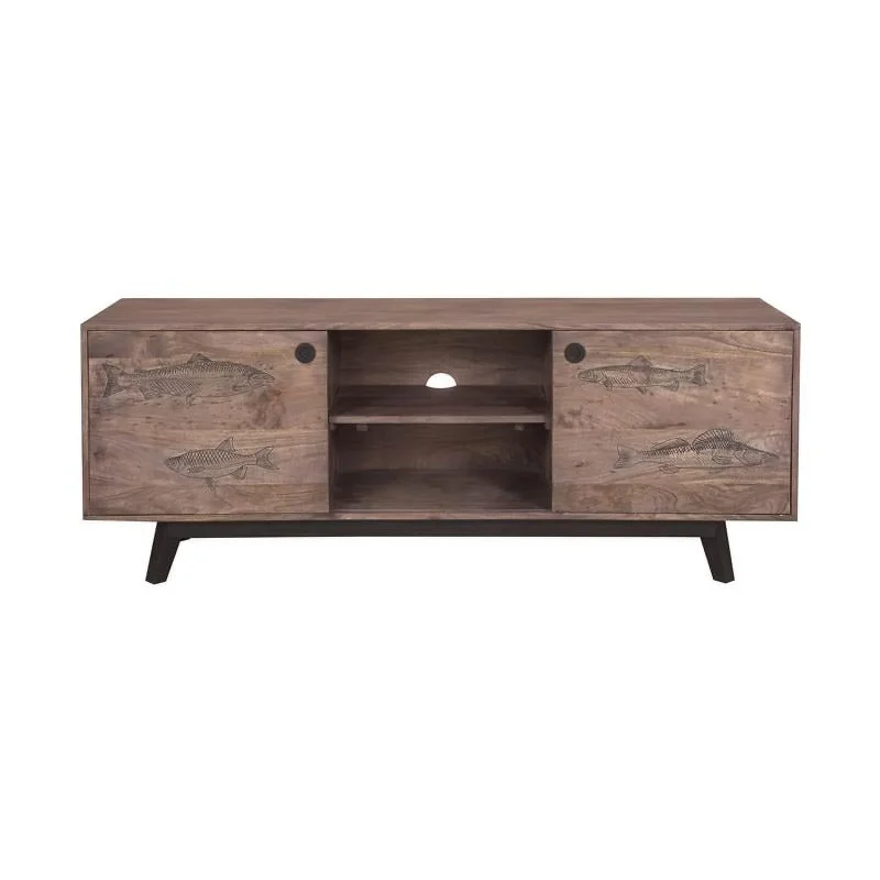 Pemberly Row Contemporary Solid Wood TV Stand in Gray Finish - Image 3