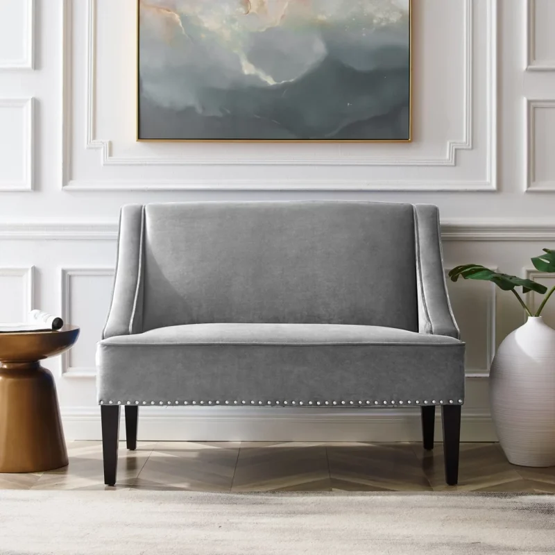Janessa Velvet Bench - Upholstered with Swoop Arms - Image 6