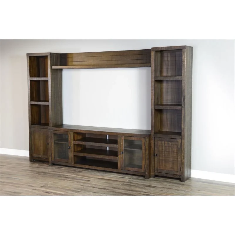 Pemberly Row Transitional 112"Wood Entertainment Wall in Tobacco Leaf - Image 4