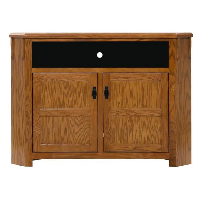 Oak Tall Corner TV Stand, Dark