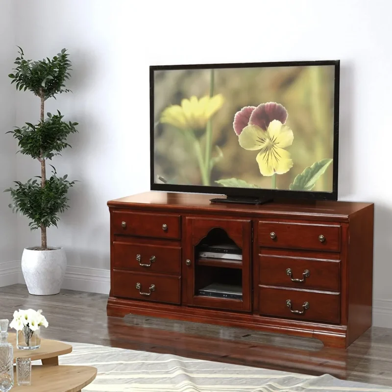 Trendy TV Stand Cherry Brown - Saltoro Sherpi - Image 6