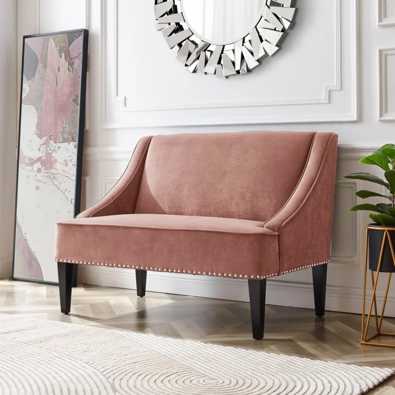 Janessa Velvet Bench - Upholstered with Swoop Arms - Image 2