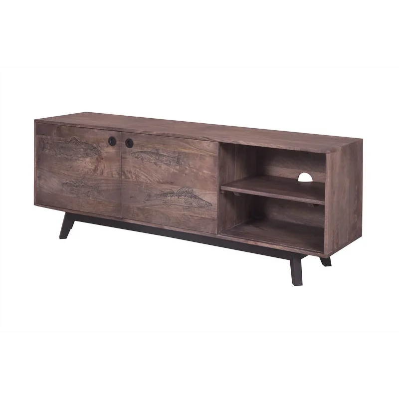 Pemberly Row Contemporary Solid Wood TV Stand in Gray Finish - Image 7