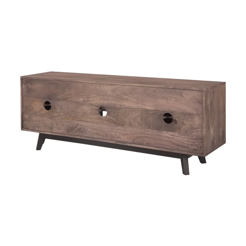 Pemberly Row Contemporary Solid Wood TV Stand in Gray Finish - Image 4