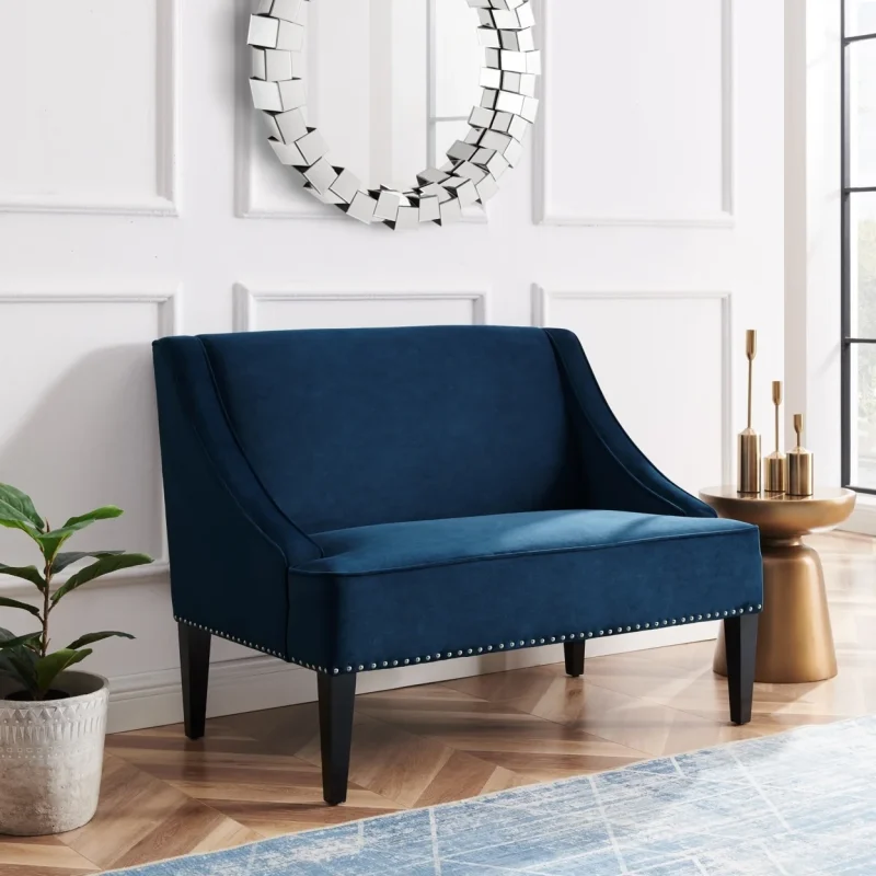 Janessa Velvet Bench - Upholstered with Swoop Arms