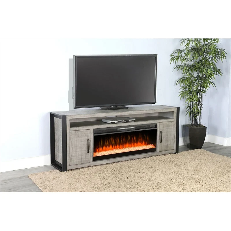 Sunny Designs 78"Media Console with Electric Fireplace - Image 2