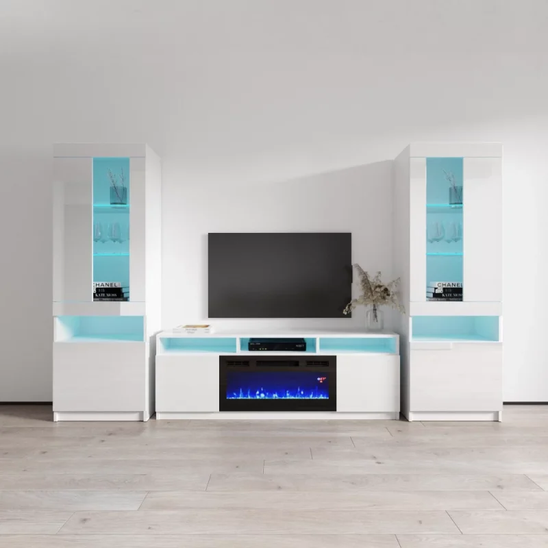 Reno 05 Electric Fireplace Modern Wall Unit Entertainment Center - White