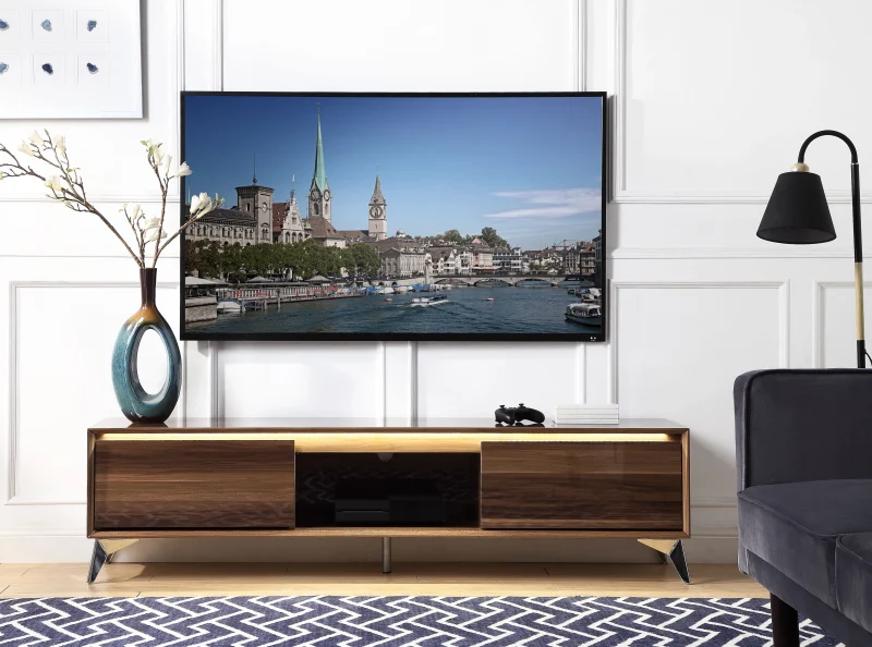 CoSoTower TV Stand, Led, Walnut & Chrome Finish