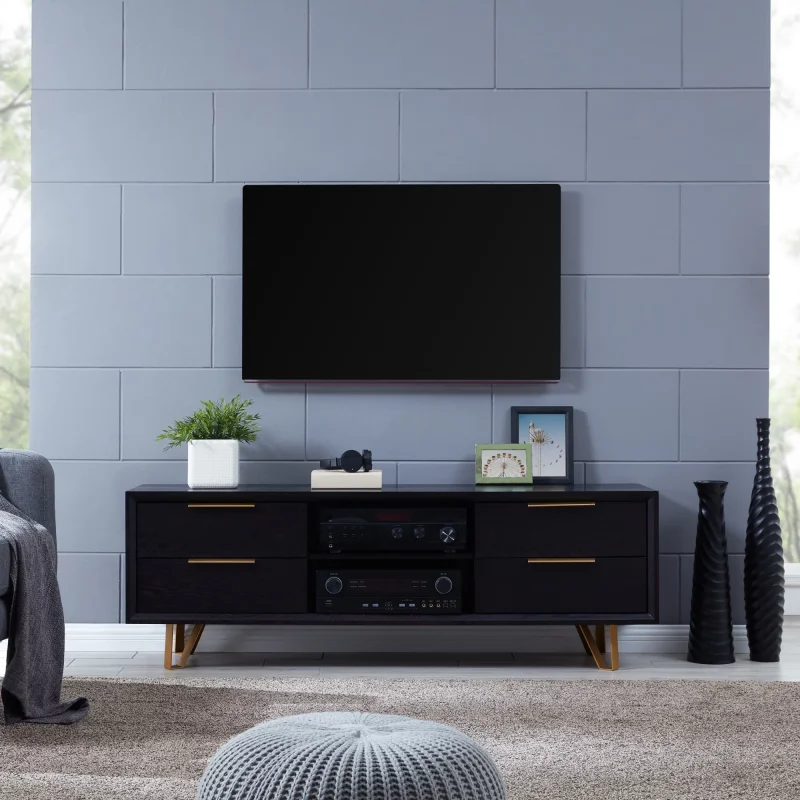 SEI Furniture Malone 63"TV Stand in Ebony - Image 3