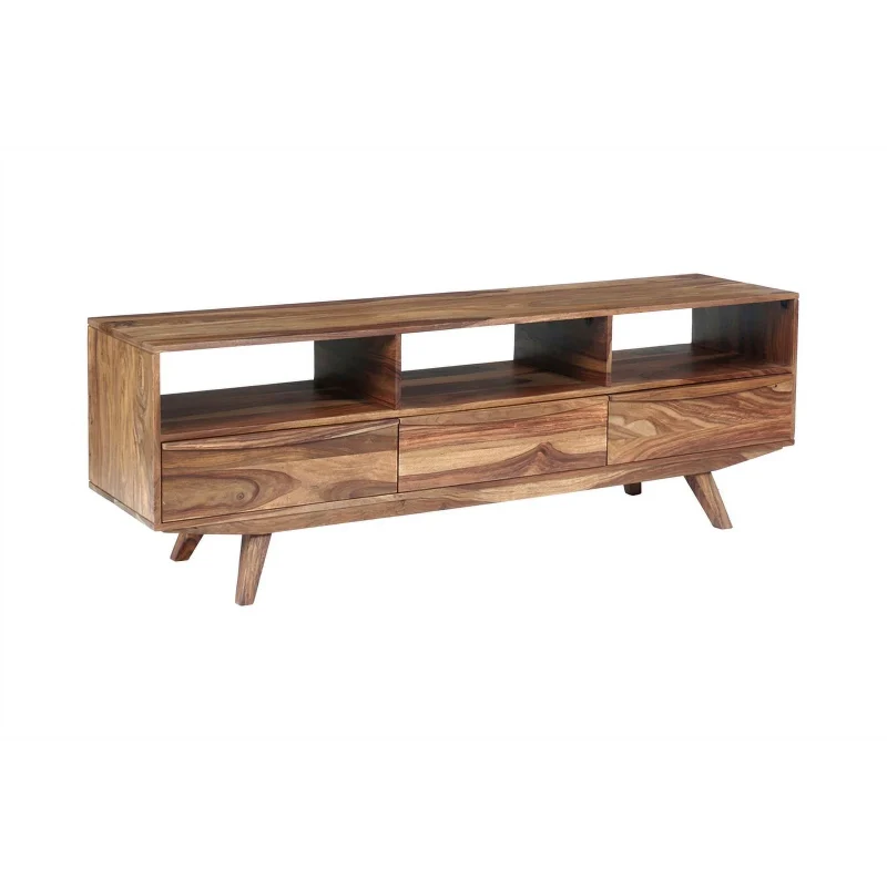 Porter Designs Fusion Solid Sheesham Wood TV Stand - Light Brown - Image 10