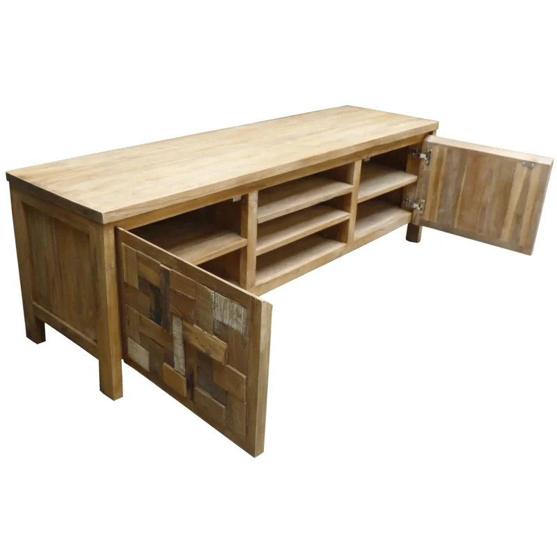 Recycled Teak Wood Mozaik Media Center, 2 Door - Image 3