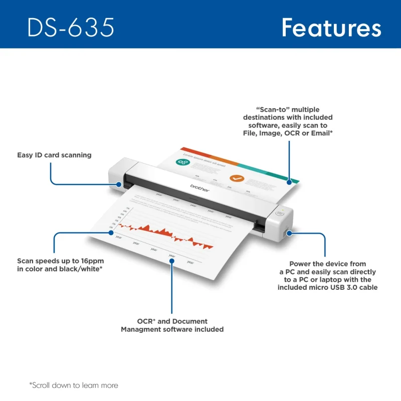 Brother Portable DS-635 Compact Mobile Document Scanner - Image 3