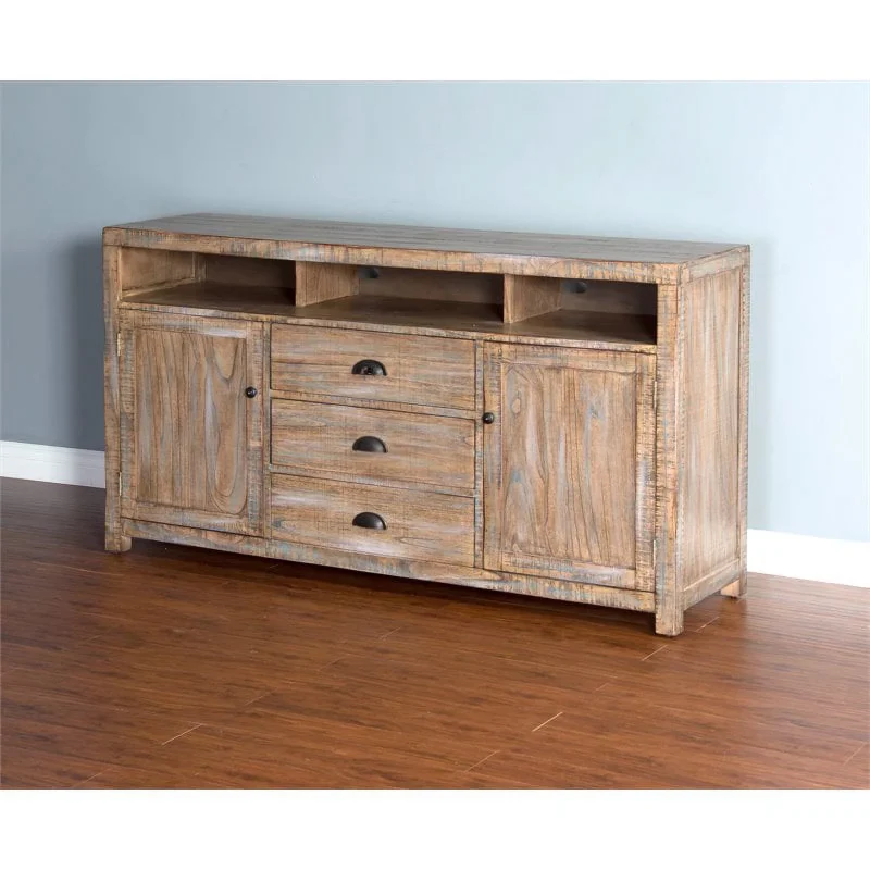 Pemberly Row 66"Coastal Wood TV Console in Weathered Brown - Image 2