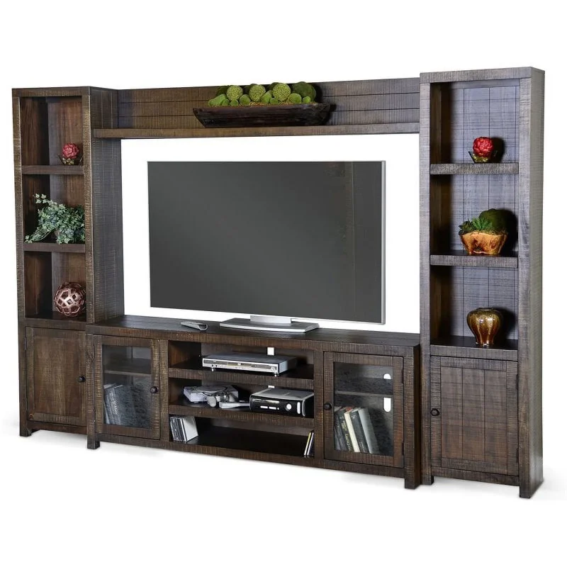 Pemberly Row Transitional 112"Wood Entertainment Wall in Tobacco Leaf