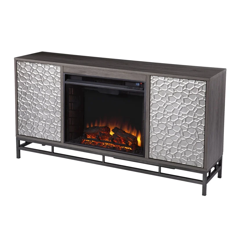 Hollesborne Electric Fireplace with Media Storage in Gray/Gunmetal Gray