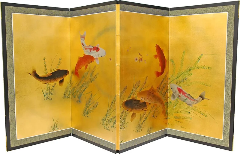 Oriental Furniture 36"Gold Leaf Seven Fish - Image 2