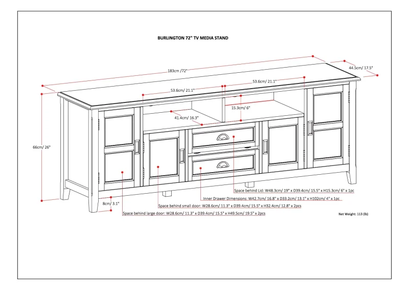 Simpli Home Burlington Wood 72"TV Media Stand in Gray - Image 2