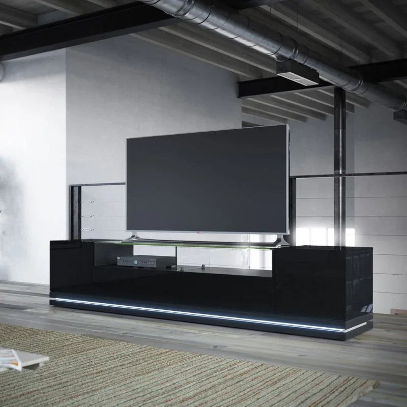 Vanderbilt Wood 85"TV Stand in Matte Black & Gloss