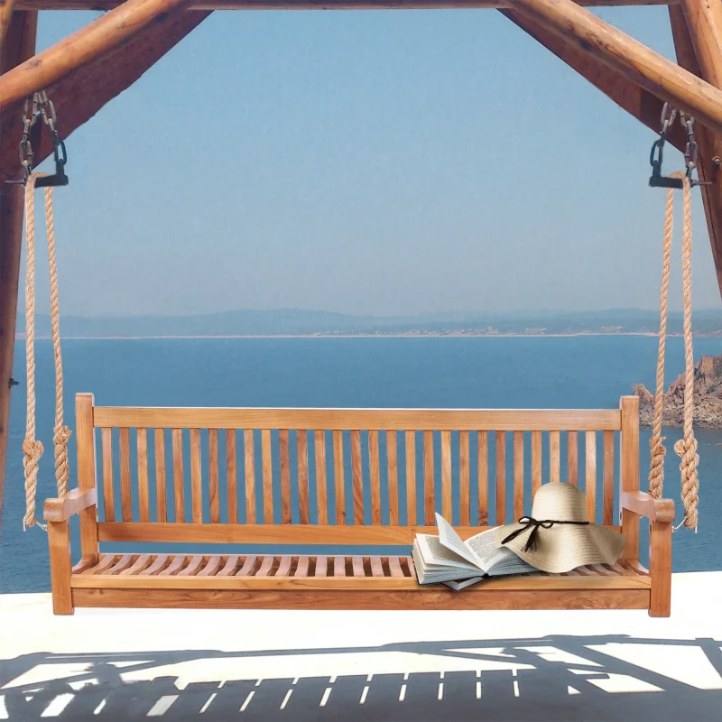 Teak Wood Elzas Double Outdoor Patio Swing - Image 2