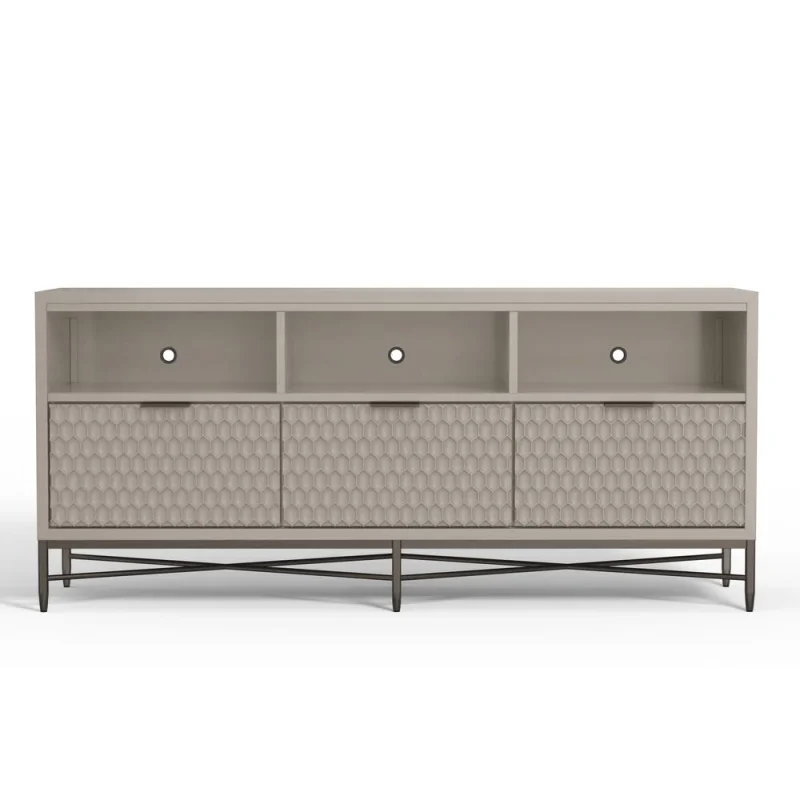 Origins by Alpine Milo 3 Drawer TV Console in Taupe - Image 3