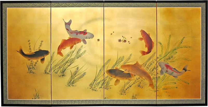 Oriental Furniture 36"Gold Leaf Seven Fish
