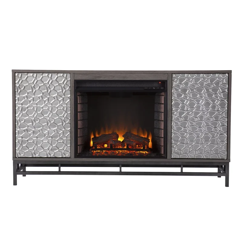 Hollesborne Electric Fireplace with Media Storage in Gray/Gunmetal Gray - Image 4