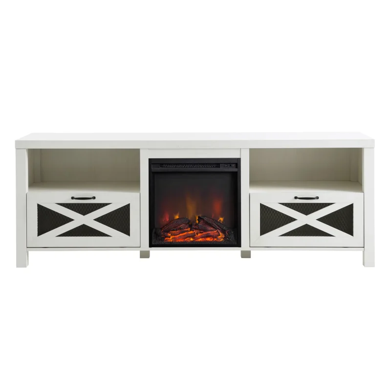 Walker Edison Farmhouse Drop-Door Fireplace TV Stand, White - Image 4