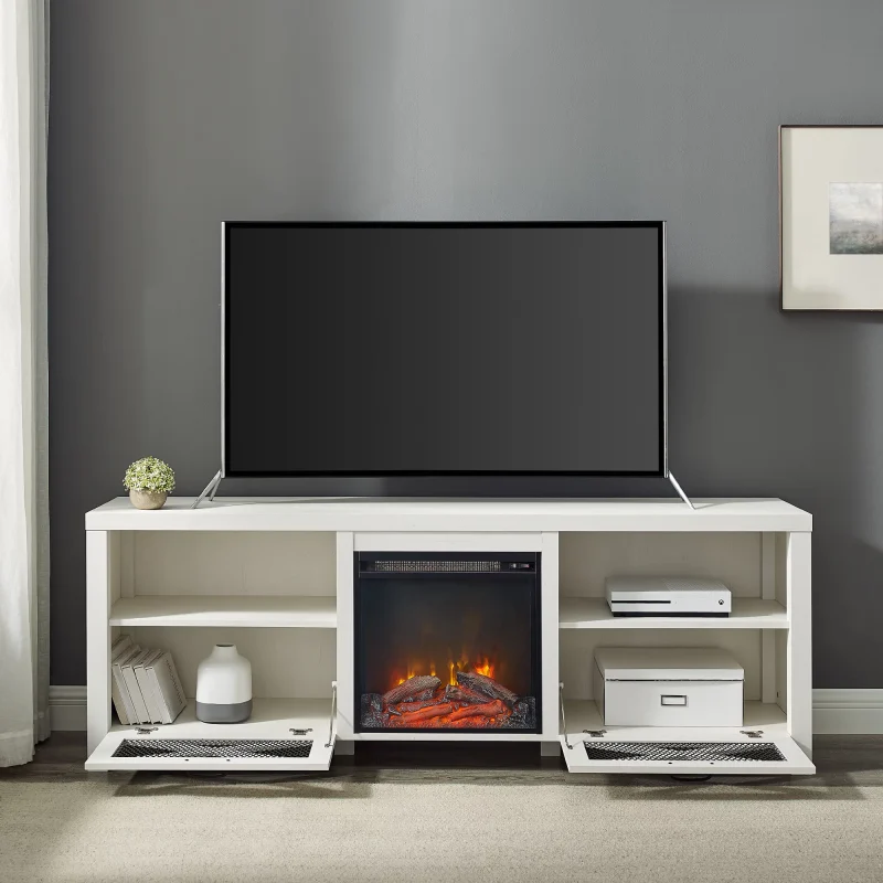 Walker Edison Farmhouse Drop-Door Fireplace TV Stand, White - Image 3