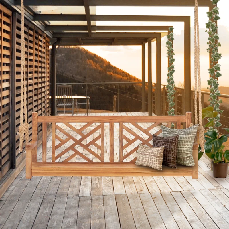 Teak Wood Chippendale Double Outdoor Patio Swing - Image 2