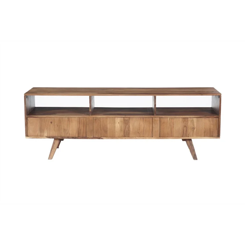 Porter Designs Fusion Solid Sheesham Wood TV Stand - Light Brown - Image 9